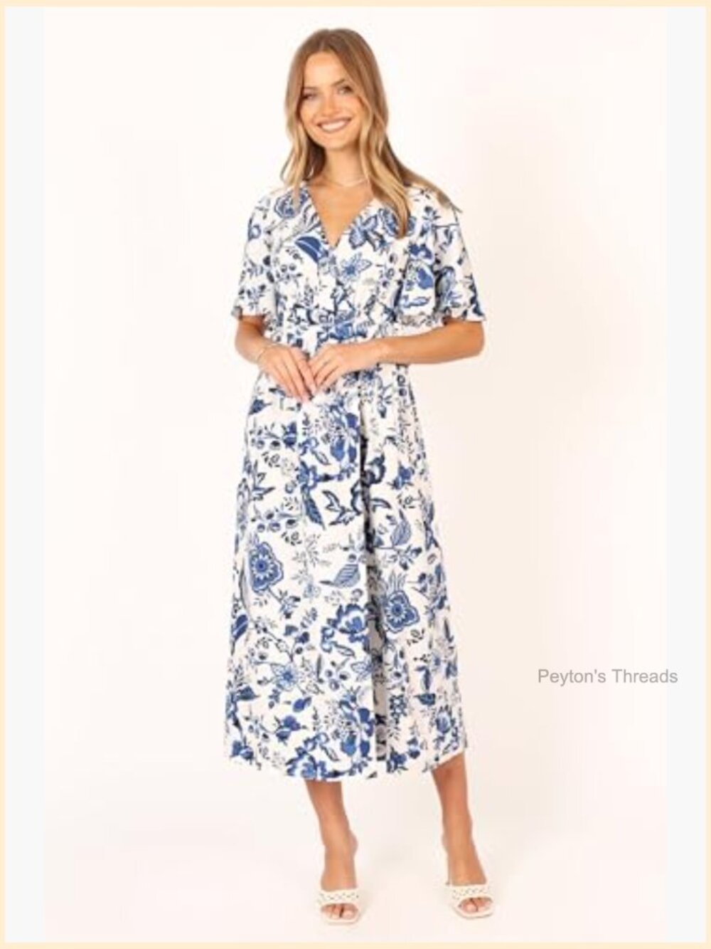 Women's Floral Midi Wrap Dress with Attached Tie Waist - Picture 3 of 7